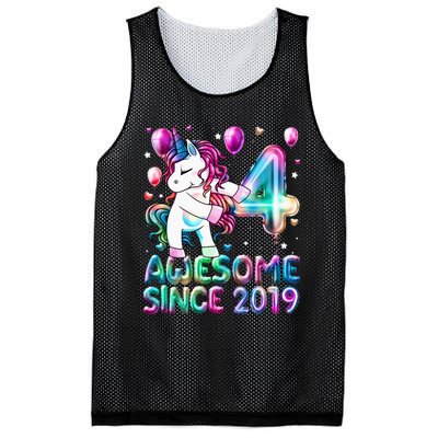 4 Years Old Unicorn Flossing 4th Birthday Girl Unicorn Party Mesh Reversible Basketball Jersey Tank