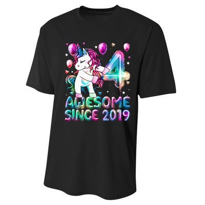 4 Years Old Unicorn Flossing 4th Birthday Girl Unicorn Party Performance Sprint T-Shirt