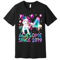 4 Years Old Unicorn Flossing 4th Birthday Girl Unicorn Party Premium T-Shirt