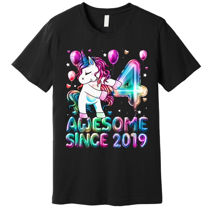 4 Years Old Unicorn Flossing 4th Birthday Girl Unicorn Party Premium T-Shirt