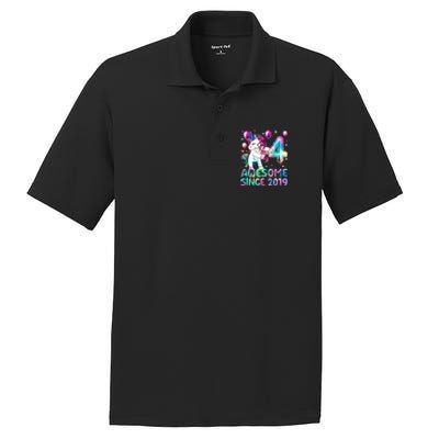 4 Years Old Unicorn Flossing 4th Birthday Girl Unicorn Party PosiCharge RacerMesh Polo