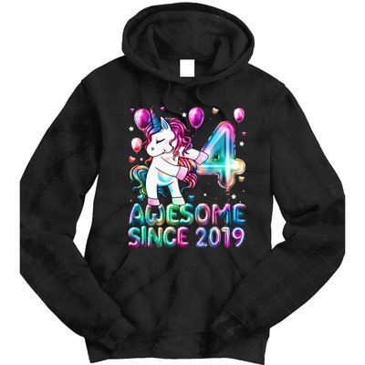 4 Years Old Unicorn Flossing 4th Birthday Girl Unicorn Party Tie Dye Hoodie