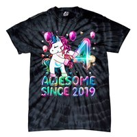 4 Years Old Unicorn Flossing 4th Birthday Girl Unicorn Party Tie-Dye T-Shirt