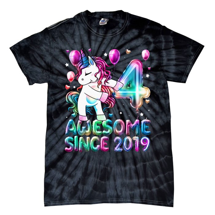 4 Years Old Unicorn Flossing 4th Birthday Girl Unicorn Party Tie-Dye T-Shirt