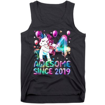 4 Years Old Unicorn Flossing 4th Birthday Girl Unicorn Party Tank Top