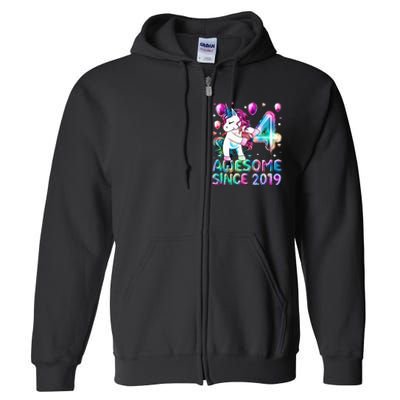 4 Years Old Unicorn Flossing 4th Birthday Girl Unicorn Party Full Zip Hoodie