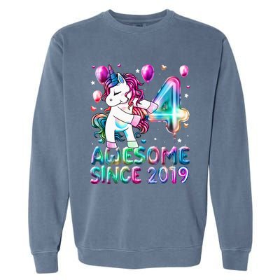 4 Years Old Unicorn Flossing 4th Birthday Girl Unicorn Party Garment-Dyed Sweatshirt