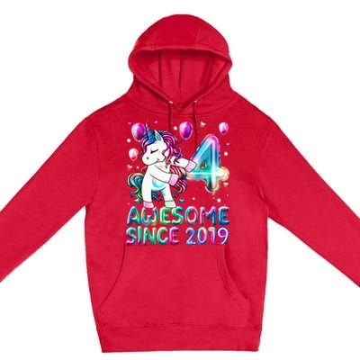 4 Years Old Unicorn Flossing 4th Birthday Girl Unicorn Party Premium Pullover Hoodie