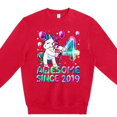 4 Years Old Unicorn Flossing 4th Birthday Girl Unicorn Party Premium Crewneck Sweatshirt