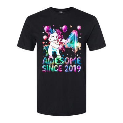 4 Years Old Unicorn Flossing 4th Birthday Girl Unicorn Party Softstyle CVC T-Shirt