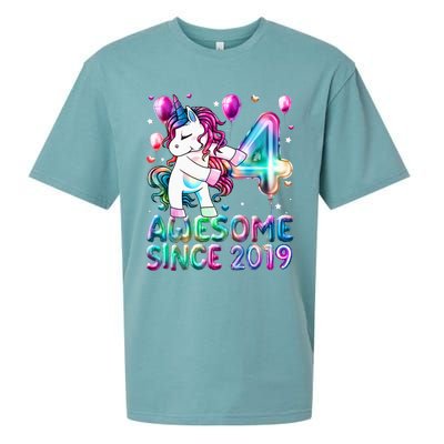 4 Years Old Unicorn Flossing 4th Birthday Girl Unicorn Party Sueded Cloud Jersey T-Shirt