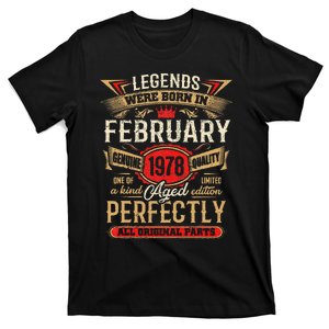 45 Year Old Legends Born In February 1978 45th Birthday Gift T-Shirt