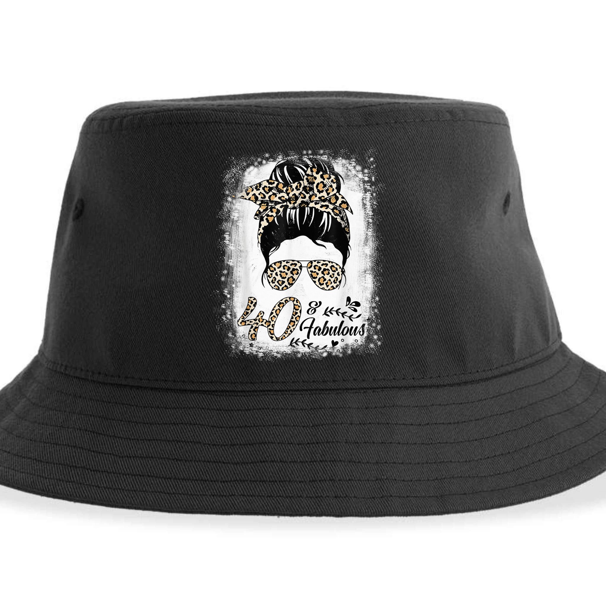 40 Years Old Fabulous Messy Bun Leopard 40th Birthday Sustainable Bucket Hat