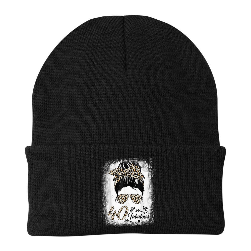 40 Years Old Fabulous Messy Bun Leopard 40th Birthday Beanie
