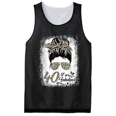 40 Years Old Fabulous Messy Bun Leopard 40th Birthday Mesh Reversible Basketball Jersey Tank