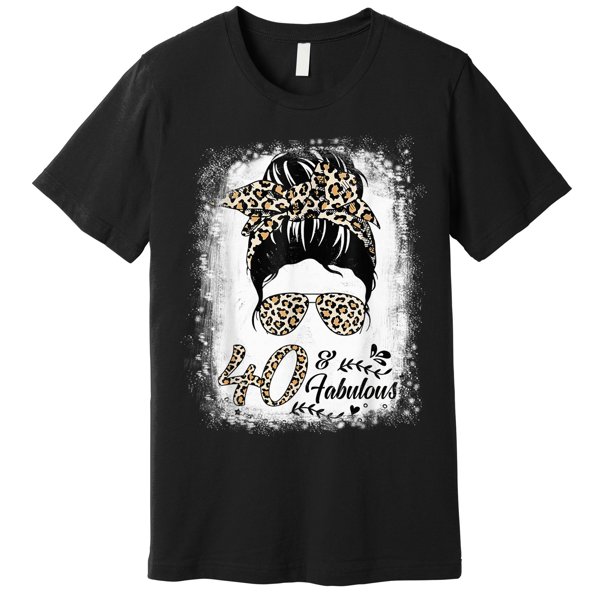 40 Years Old Fabulous Messy Bun Leopard 40th Birthday Premium T-Shirt