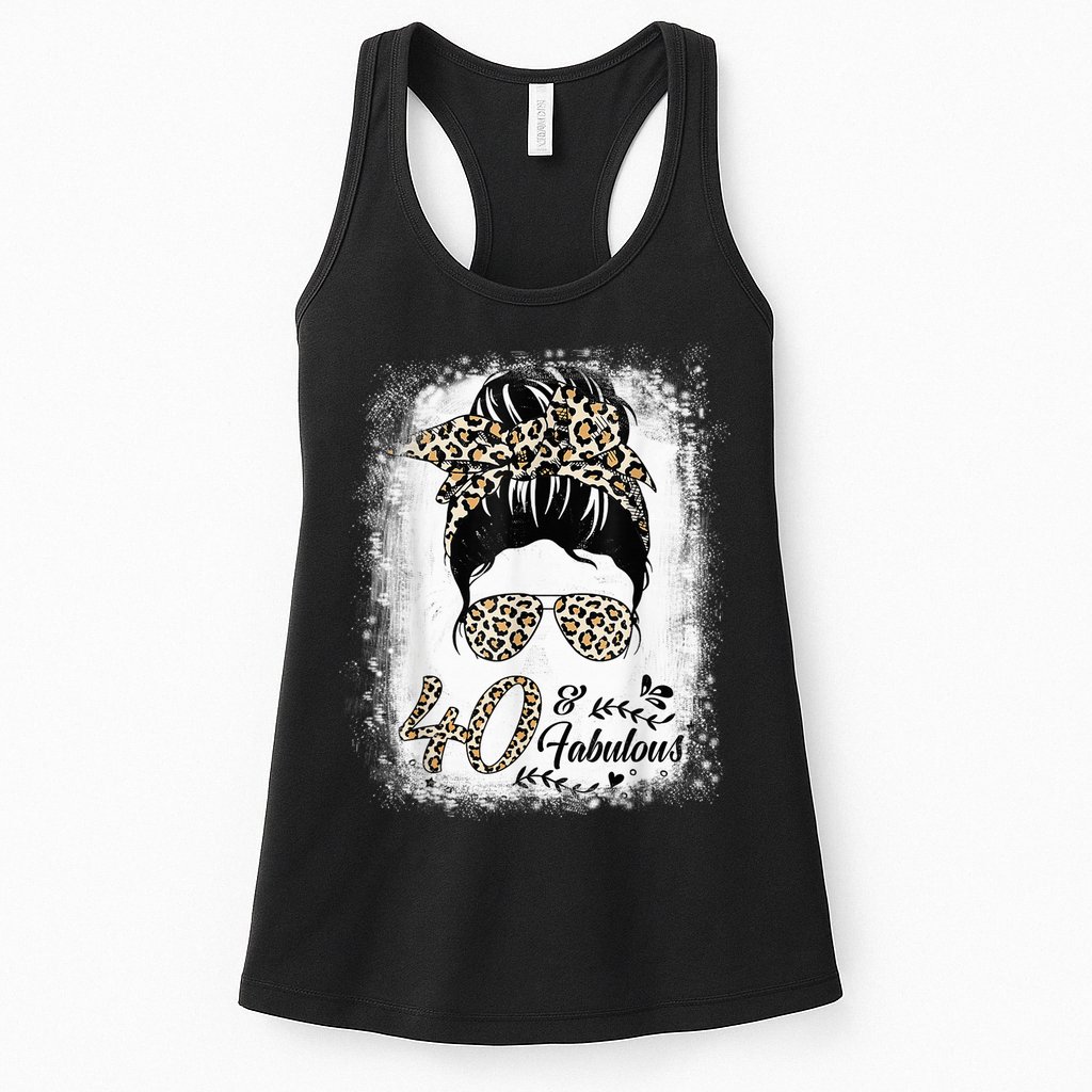 40 Years Old Fabulous Messy Bun Leopard 40th Birthday Womens Tank Top
