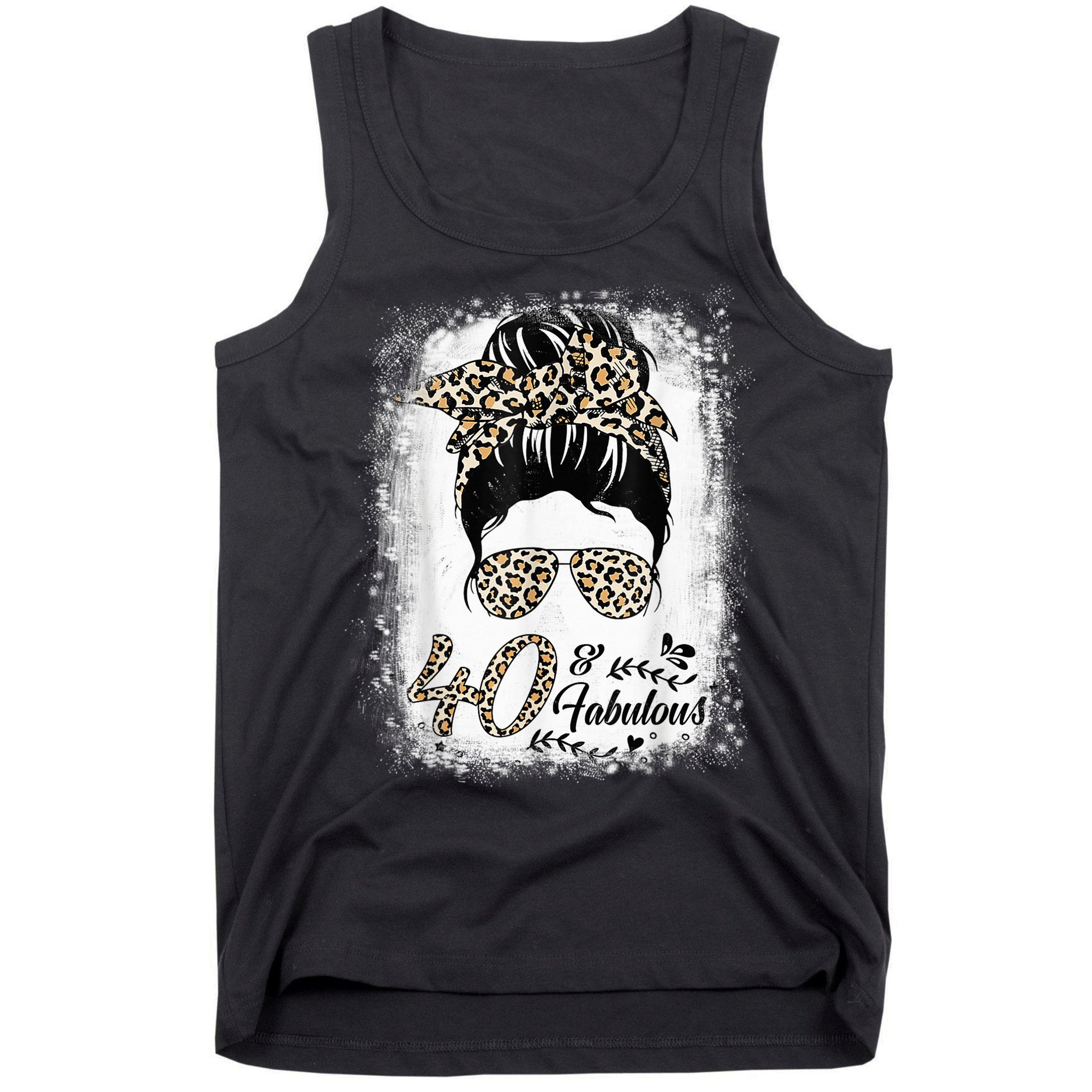 40 Years Old Fabulous Messy Bun Leopard 40th Birthday Tank Top