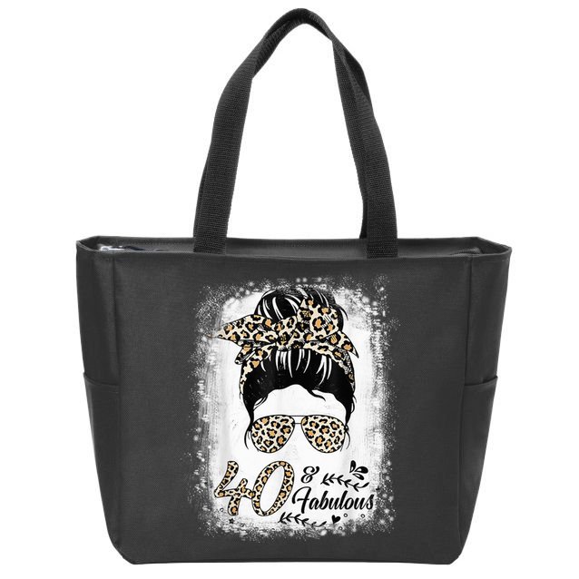 40 Years Old Fabulous Messy Bun Leopard 40th Birthday Zip Tote Bag