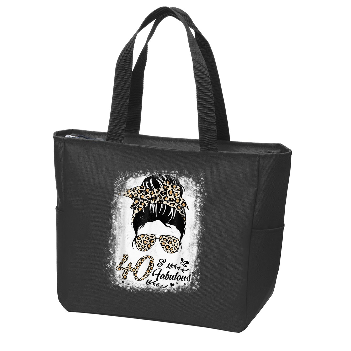 40 Years Old Fabulous Messy Bun Leopard 40th Birthday Zip Tote Bag