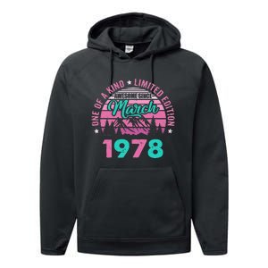 45 Years Old Awesome Since March 1978 45Th Birthday Women Performance Fleece Hoodie