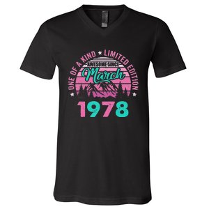 45 Years Old Awesome Since March 1978 45Th Birthday Women V-Neck T-Shirt