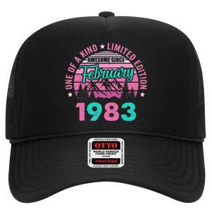 40 Years Old Awesome Since February 1983 40Th Birthday Women High Crown Mesh Back Trucker Hat