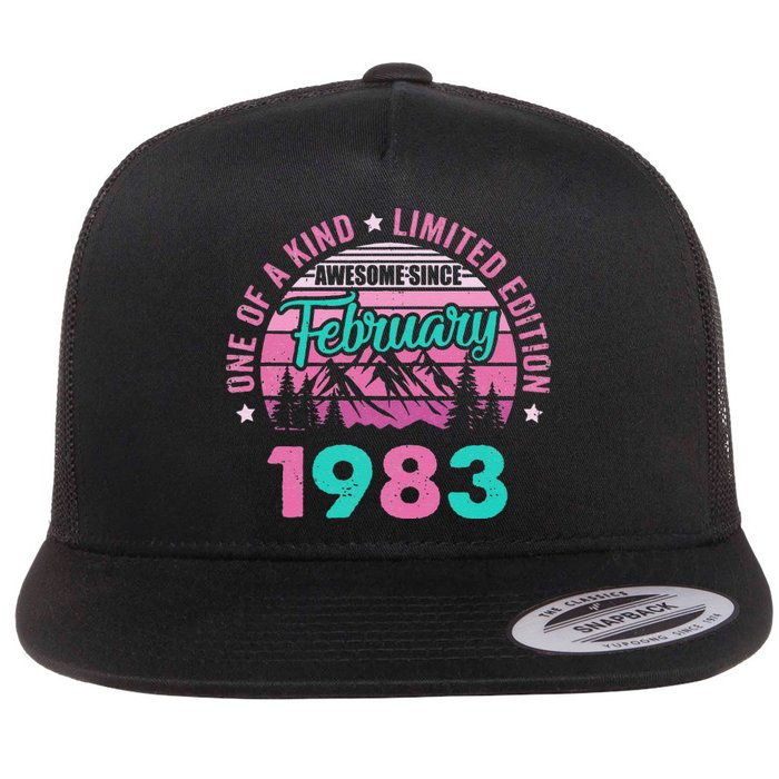 40 Years Old Awesome Since February 1983 40Th Birthday Women Flat Bill Trucker Hat