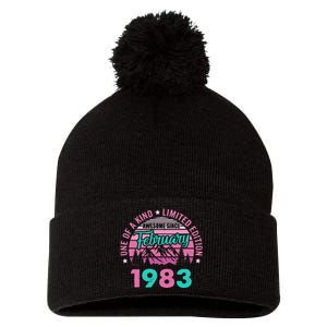 40 Years Old Awesome Since February 1983 40Th Birthday Women Pom Pom 12in Knit Beanie