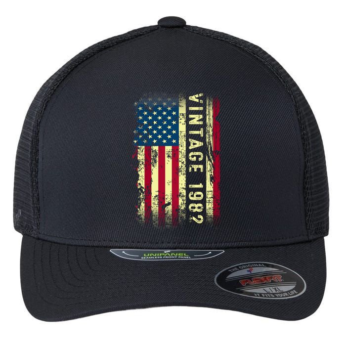 41 Year Old Gifts Vintage 1982 American Flag 41th Birthday Flexfit Unipanel Trucker Cap