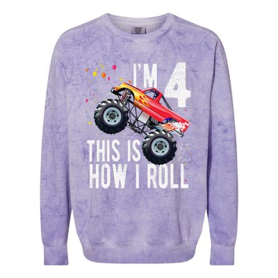 4 Year Old 4th Birthday Boy Monster Truck Car. Colorblast Crewneck Sweatshirt