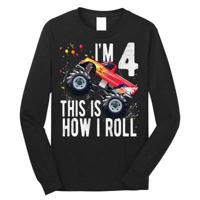 4 Year Old 4th Birthday Boy Monster Truck Car. Long Sleeve Shirt