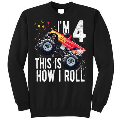 4 Year Old 4th Birthday Boy Monster Truck Car. Sweatshirt