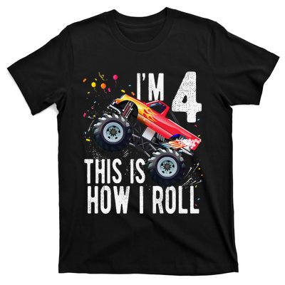 4 Year Old 4th Birthday Boy Monster Truck Car. T-Shirt