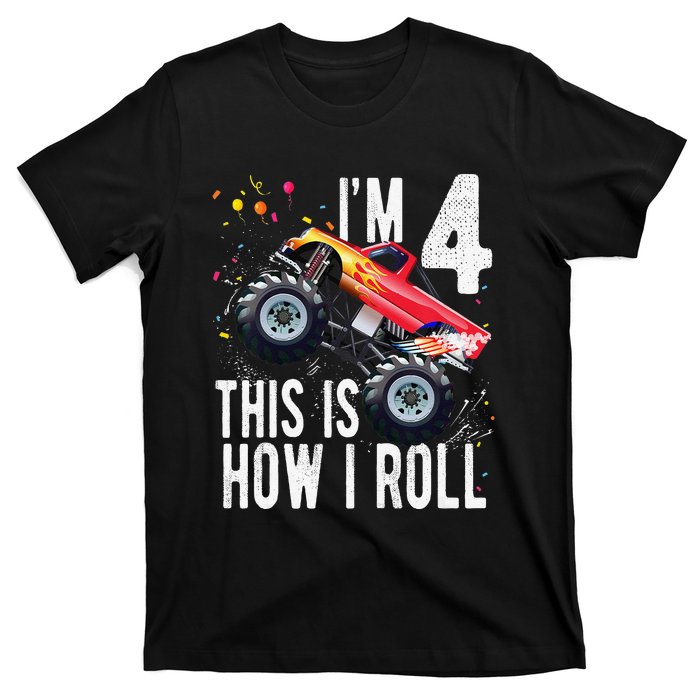 4 Year Old 4th Birthday Boy Monster Truck Car. T-Shirt