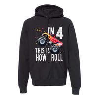 4 Year Old 4th Birthday Boy Monster Truck Car. Premium Hoodie