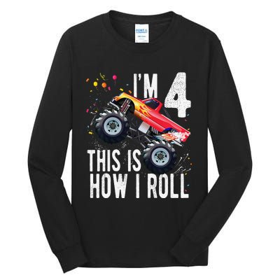 4 Year Old 4th Birthday Boy Monster Truck Car. Tall Long Sleeve T-Shirt