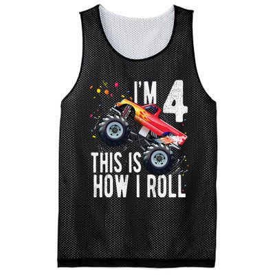 4 Year Old 4th Birthday Boy Monster Truck Car. Mesh Reversible Basketball Jersey Tank