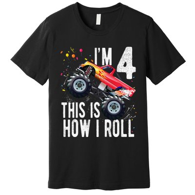 4 Year Old 4th Birthday Boy Monster Truck Car. Premium T-Shirt