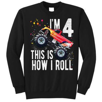 4 Year Old 4th Birthday Boy Monster Truck Car. Tall Sweatshirt