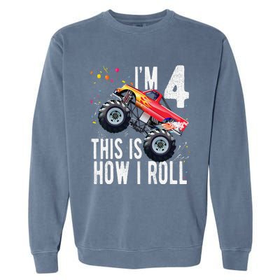 4 Year Old 4th Birthday Boy Monster Truck Car. Garment-Dyed Sweatshirt