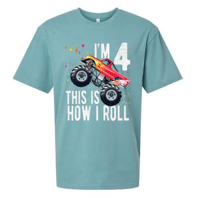 4 Year Old 4th Birthday Boy Monster Truck Car. Sueded Cloud Jersey T-Shirt