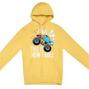 4 Year Old Gift Cool 4th Birthday Boy Gift For Monster Truck Car Lovers Premium Pullover Hoodie