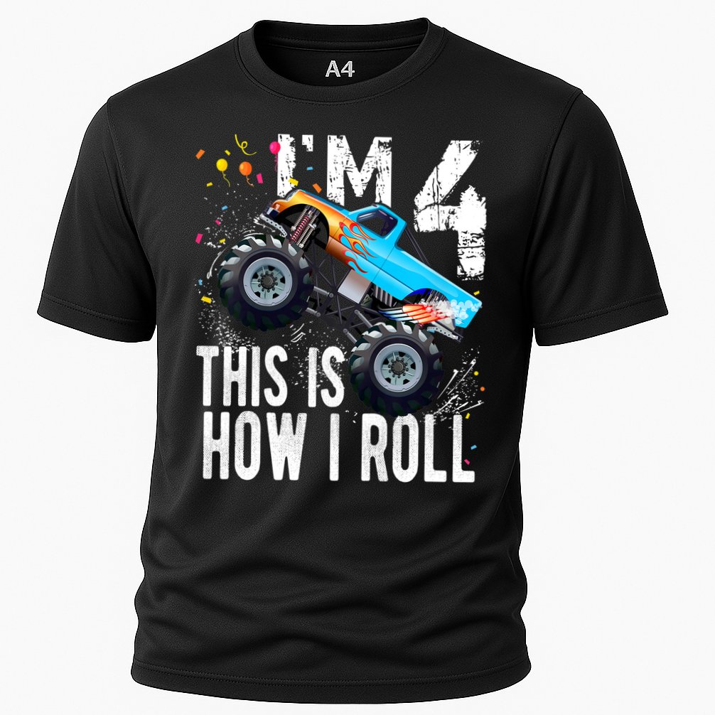 4 Year Old Gift Cool 4th Birthday Boy Gift For Monster Truck Car Lovers Cooling Performance Crew T-Shirt