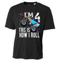 4 Year Old Gift Cool 4th Birthday Boy Gift For Monster Truck Car Lovers Cooling Performance Crew T-Shirt