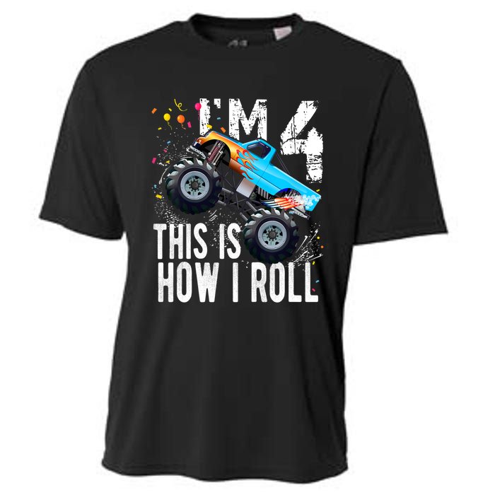 4 Year Old Gift Cool 4th Birthday Boy Gift For Monster Truck Car Lovers Cooling Performance Crew T-Shirt