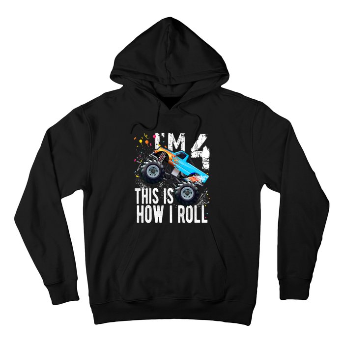 4 Year Old Gift Cool 4th Birthday Boy Gift For Monster Truck Car Lovers Hoodie