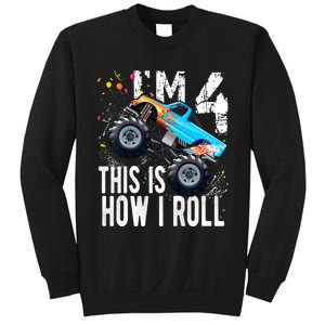 4 Year Old Gift Cool 4th Birthday Boy Gift For Monster Truck Car Lovers Sweatshirt