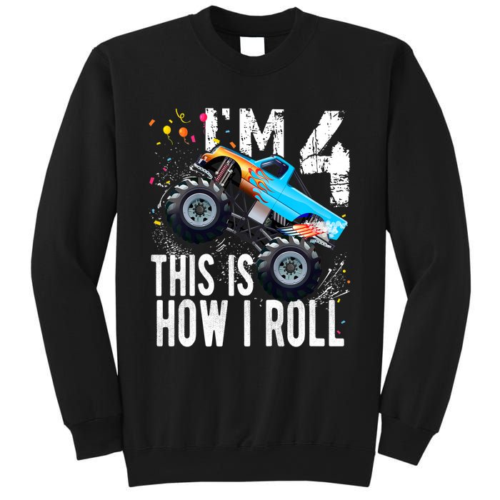 4 Year Old Gift Cool 4th Birthday Boy Gift For Monster Truck Car Lovers Sweatshirt