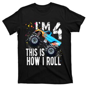 4 Year Old Gift Cool 4th Birthday Boy Gift For Monster Truck Car Lovers T-Shirt